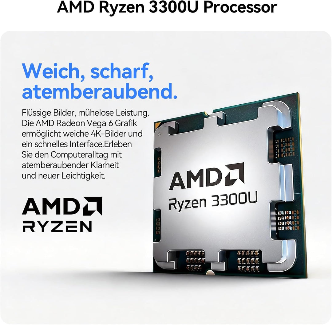 Huidun H50 AMD Ryzen, Radeon Vega 6 Mini PC(Besser als N95/N100/4300U), 8GB DDR4 256GB SSD, Win 11 p