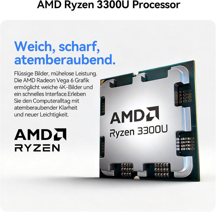 Huidun H50 AMD Ryzen, Radeon Vega 6 Mini PC(Besser als N95/N100/4300U), 8GB DDR4 256GB SSD, Win 11 p