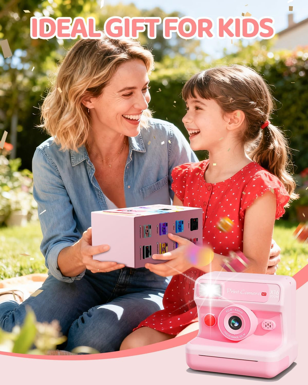CalineGam Kinderkamera Sofortbildkamera, 1080P HD Sofortbildkamera Kinder mit 32 GB Karte und 3 Papi