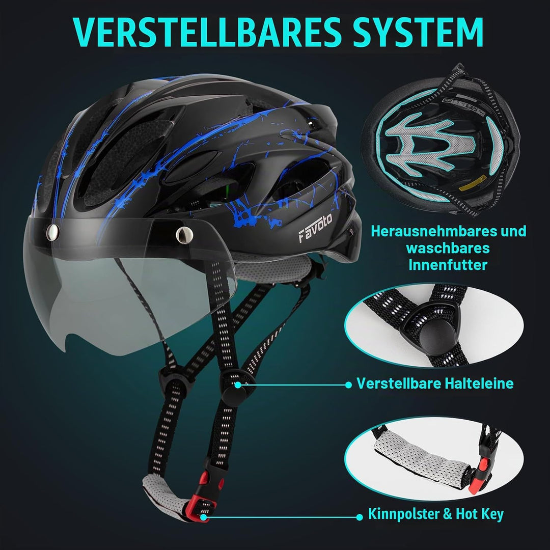 Favoto Fahrradhelm Herren mit Licht - Damenhelm Fahrradhelm Leichtgewicht Atmungsaktiv mit Brille Rü