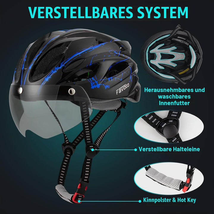 Favoto Fahrradhelm Herren mit Licht - Damenhelm Fahrradhelm Leichtgewicht Atmungsaktiv mit Brille Rü