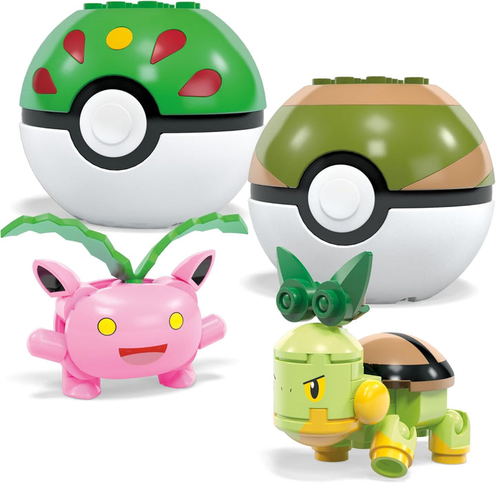 MEGA Pokémon Actionfigur-Bauspielzeug, Pflanze-Typ Trainerteam mit 118 Teilen, bewegliche Bisasam-,