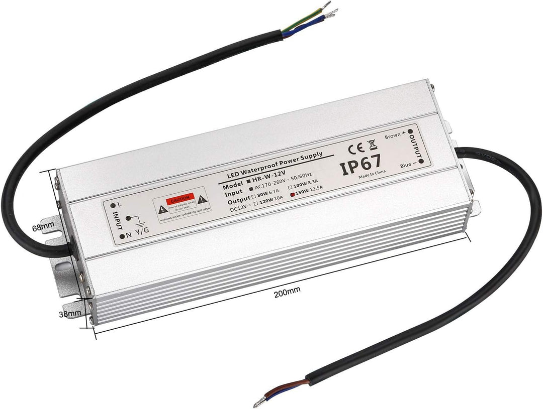 LED Trafo 12V 150W 12,5A IP67,geeignet für LED Stripes und Leuchtmittel,Upgrade Transformator Netzte