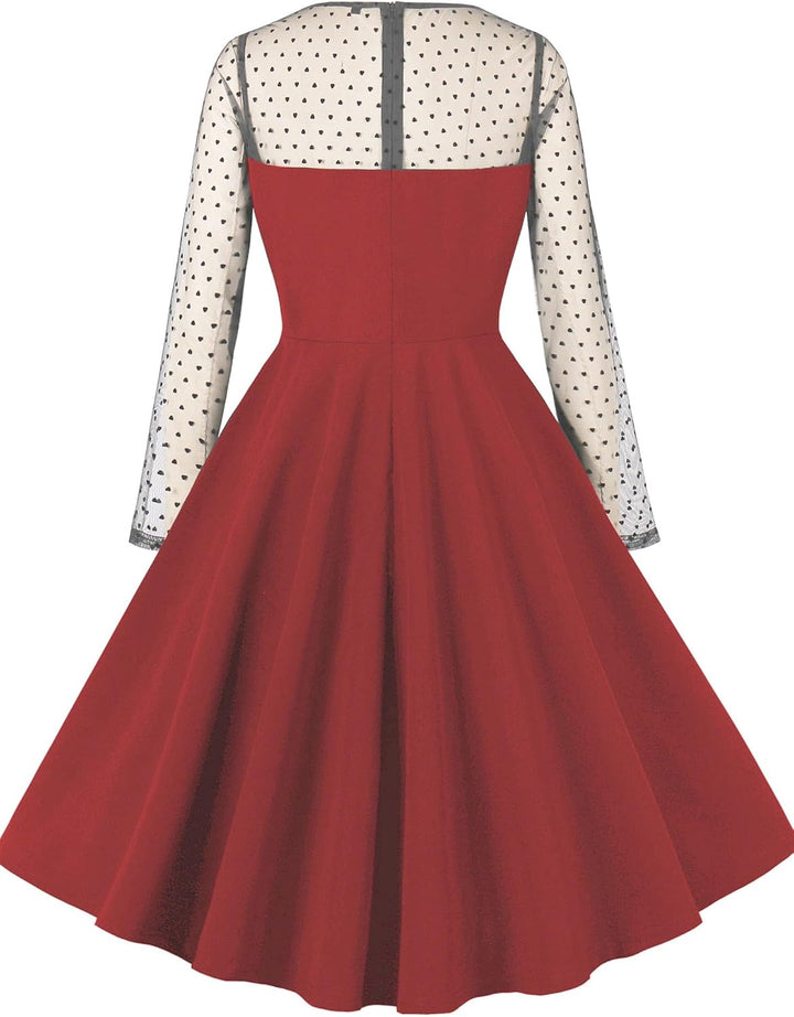AXOE Dame Retro A-Line Kleid mit Herz-Details Atmungsaktiver mixstoff Knitterfrei und Dehnbar Sommer