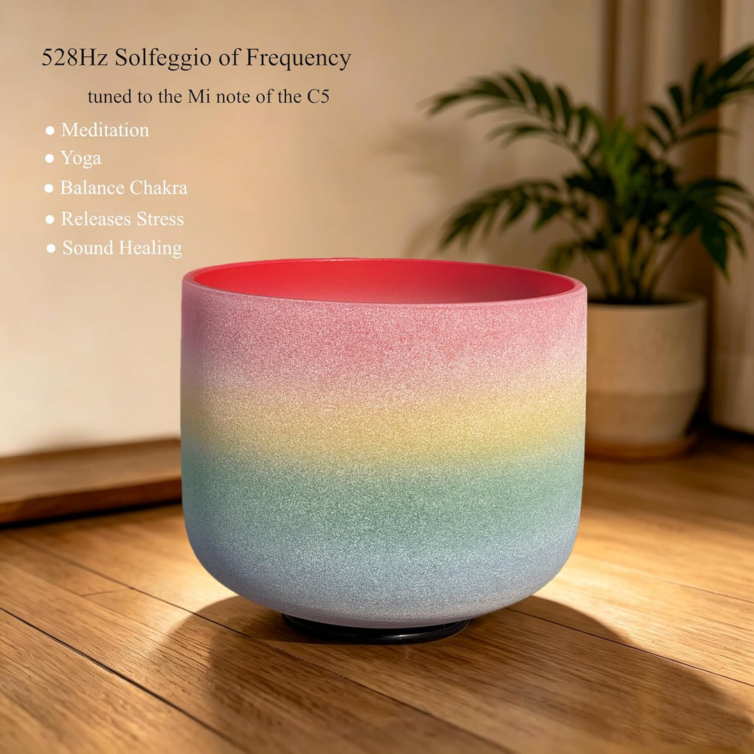 528hz C Note Root Chakra 8 Zoll Klangschale with mallet，Frosted Quartz Crystal Singing Bowl Rainbow