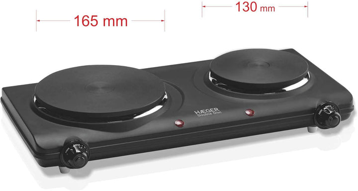 Plaque Électrique Haeger Double Disc Noir 2 Feux à gaz 2250W