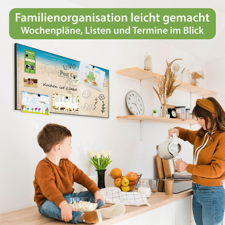 banjado Magnettafel schwarz 78 x 37cm / Magnetwand Metall/Magnetpinnwand als Memoboard/Pinnwand Magn