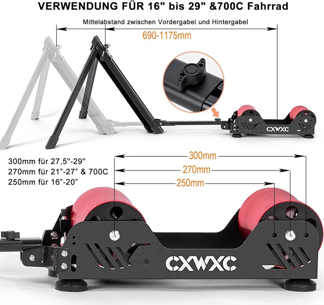 CXWXC Rollentrainer Fahrrad für 16-29 Zoll/700C Reifen Rollentrainer Rennrad Aluminiumlegierungskörp