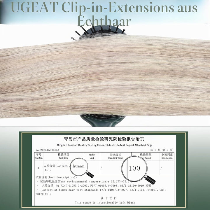 Ugeat Clip in Extensions 50cm Blond Echthaar Extensions Clip Haarverlängerung Echthaar Aschblond mit