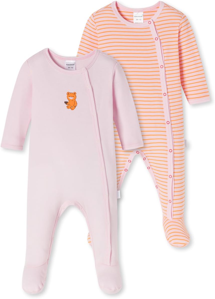 Schiesser Mädchen 2PACK Schlafanzug Strampler mit Fuss Bio Baumwolle - Made in Europe 74 Mehrfarbig,