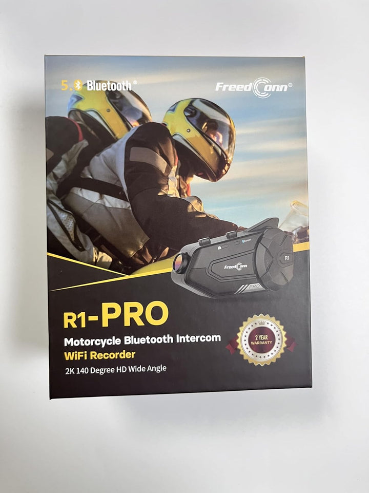FreedConn Motorrad Helm Bluetooth Headset mit Kamera, R1 Pro 6-Wege 1000M Gegensprechanlage,Motorrad