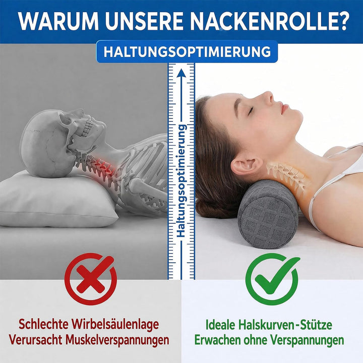 Memory-Schaum Nackenrolle 45cm mit abnehmbarem atmungsaktivem Bezug | Rundes Kissen entlastet Nacken