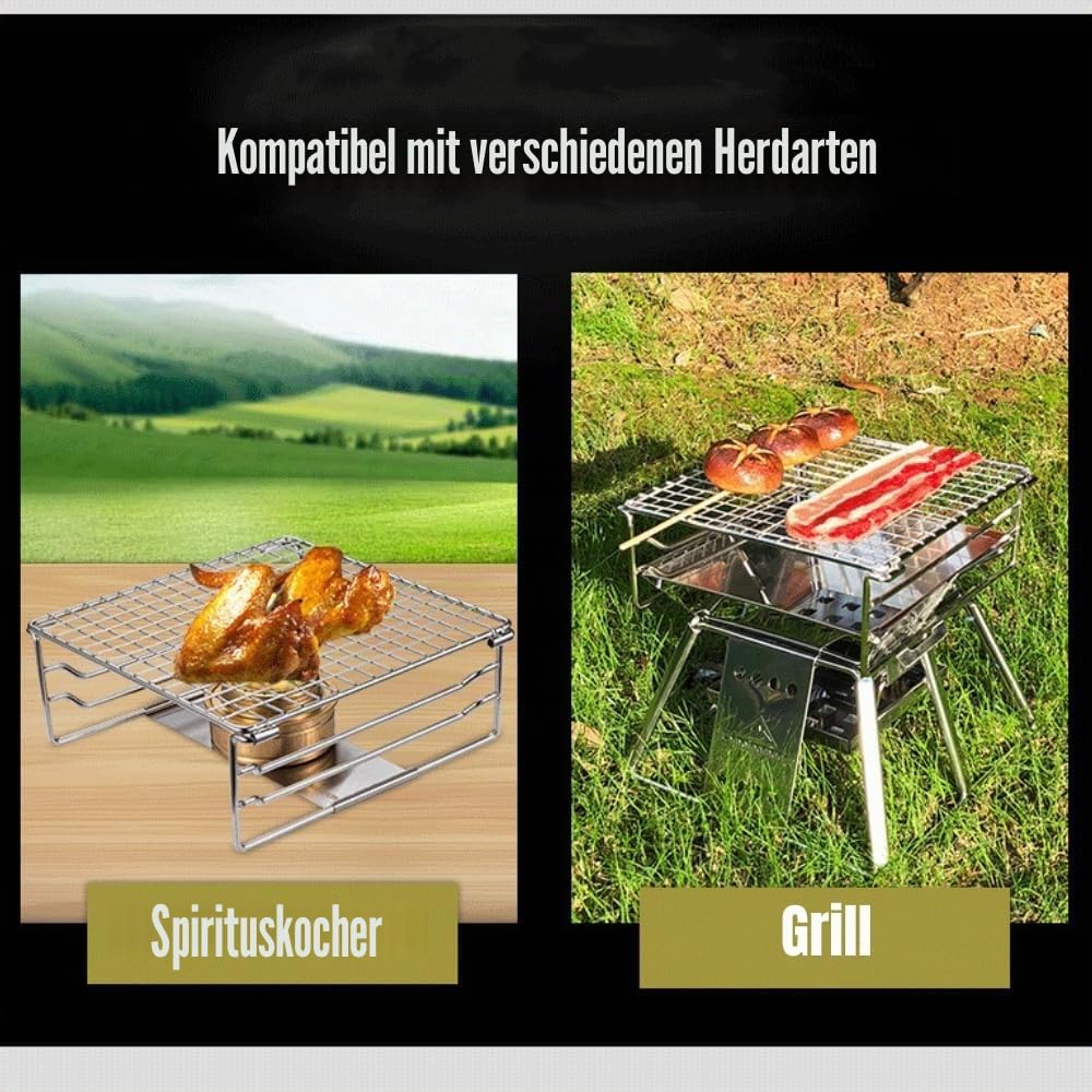 Grill-Warmhalterost aus robustem Edelstahl, tragbarer Grillrost mit Beinen für Outdoor, Rucksackreis