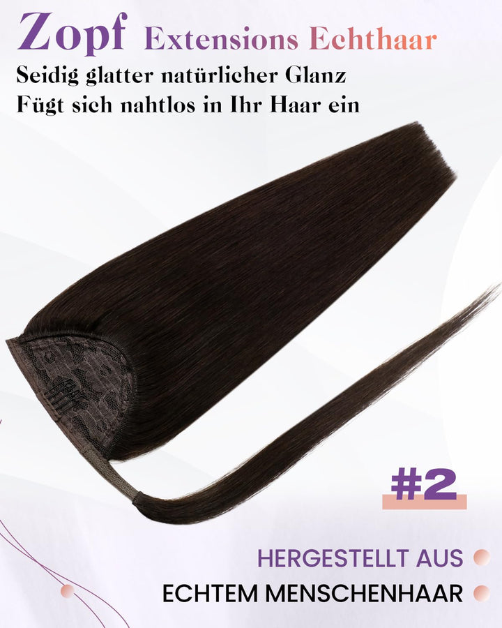LaaVoo Zopf Extensions Echthaar Braun Extensions Pferdeschwanz Haarteil Echthaar Dunkelbraun Haarver