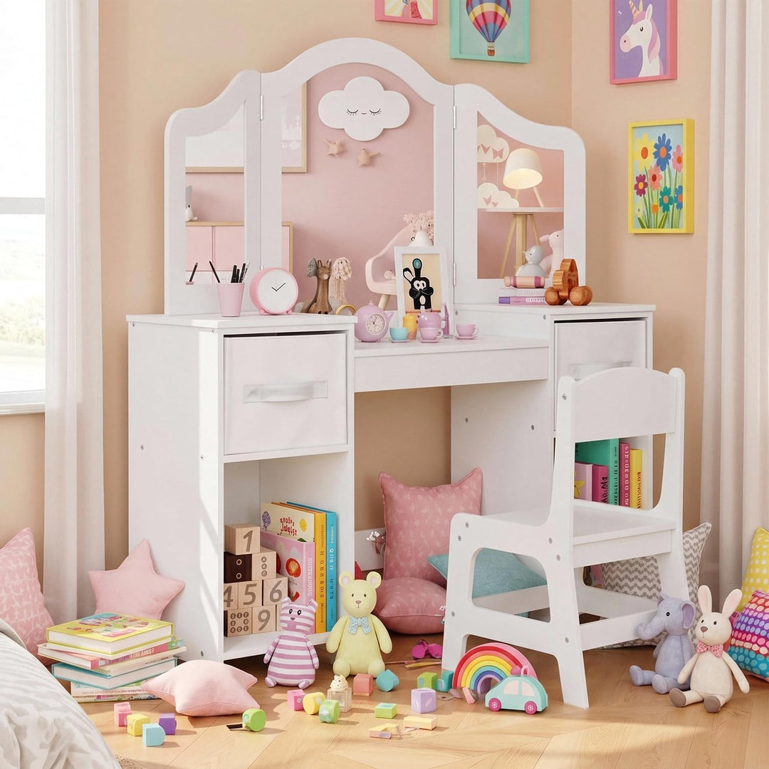 Clevich 2 in 1 Schminktisch Kinder, Kinderschminktisch mit Abnehmbarem Spiegel, Prinzessin Frisierti