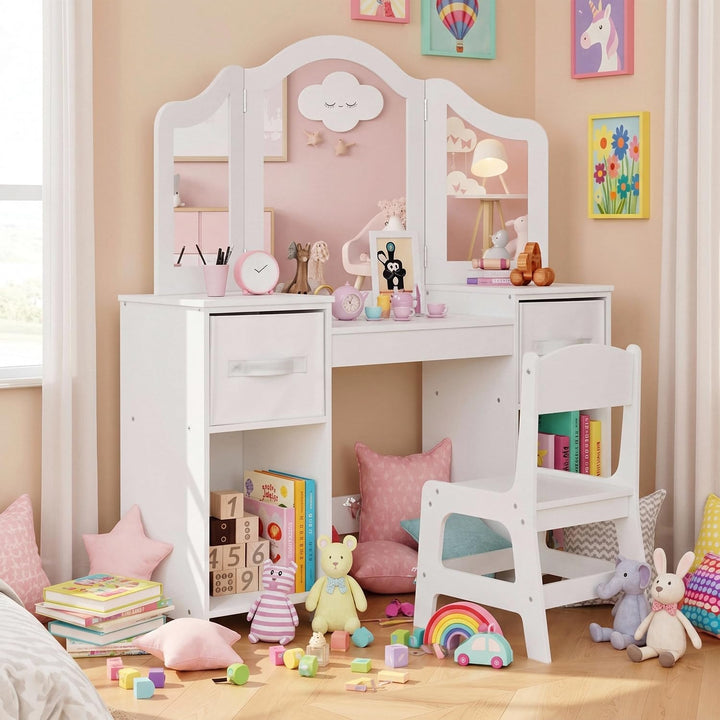 Clevich 2 in 1 Schminktisch Kinder, Kinderschminktisch mit Abnehmbarem Spiegel, Prinzessin Frisierti