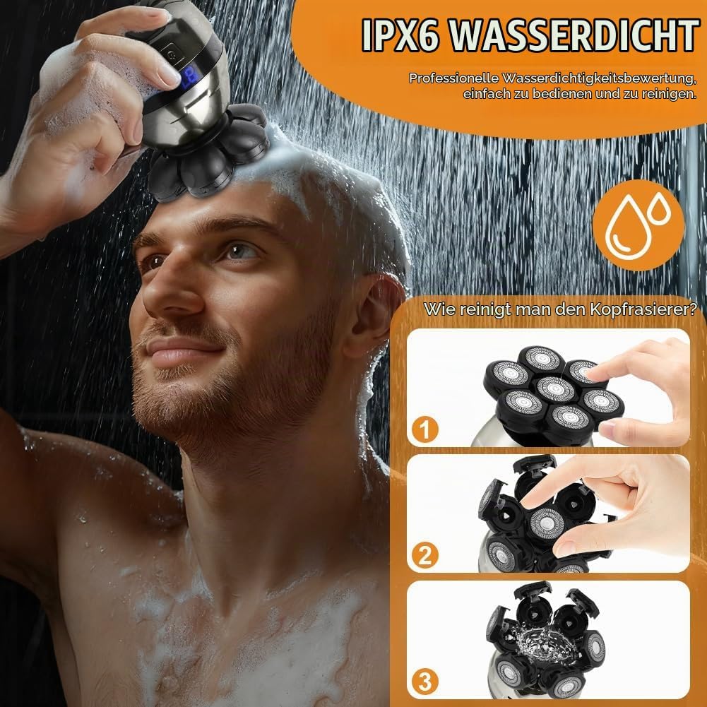 LOPHE Glatzen Rasierer Herren, 5 in 1 Kopfrasierer IPX6 Wasserdichter, Glatze Kopf Rasierer mit 7D M