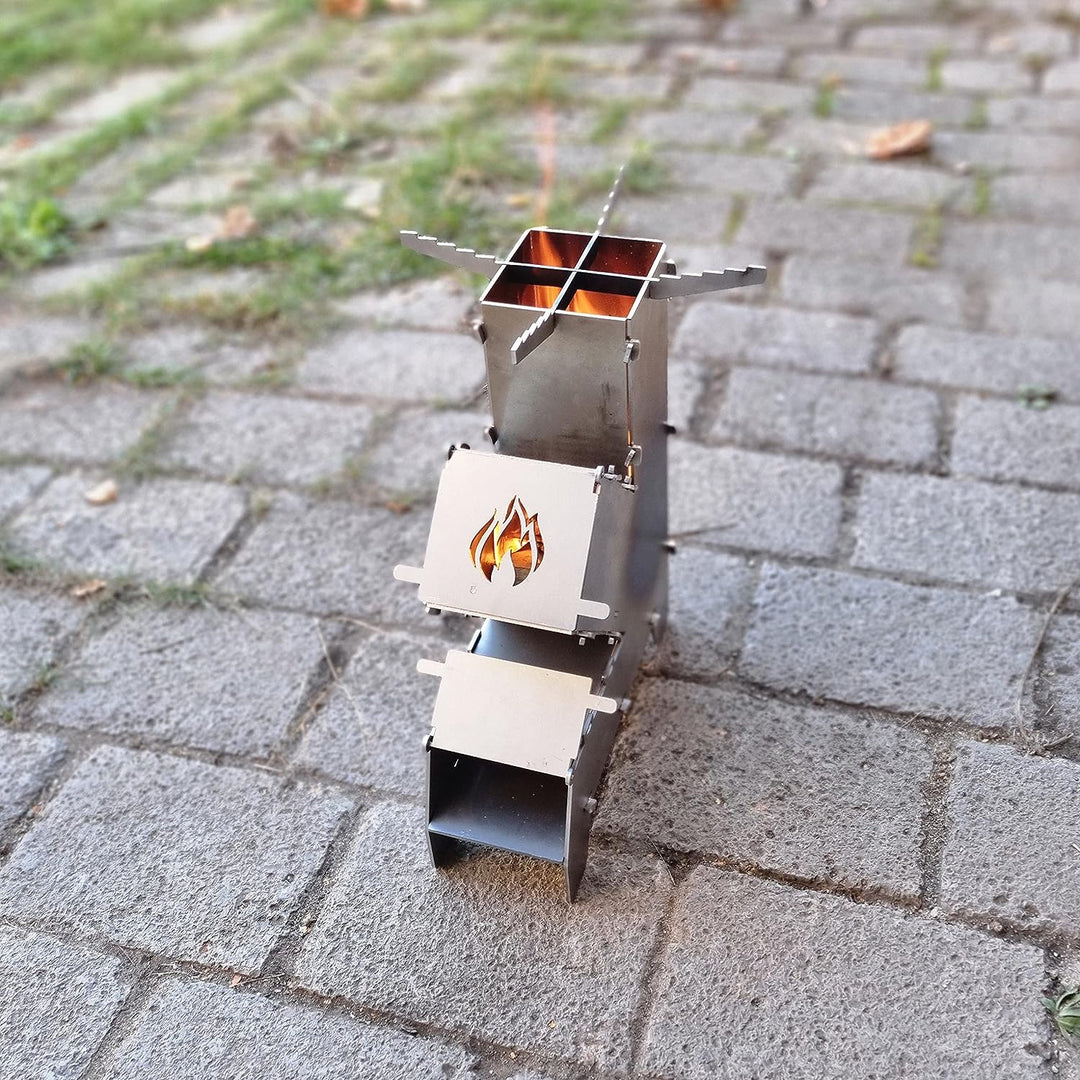 Fire World - Raketenofen - Rocket Stove - Stecksystem aus massivem 3 mm dickem Stahl - Feuerschale -