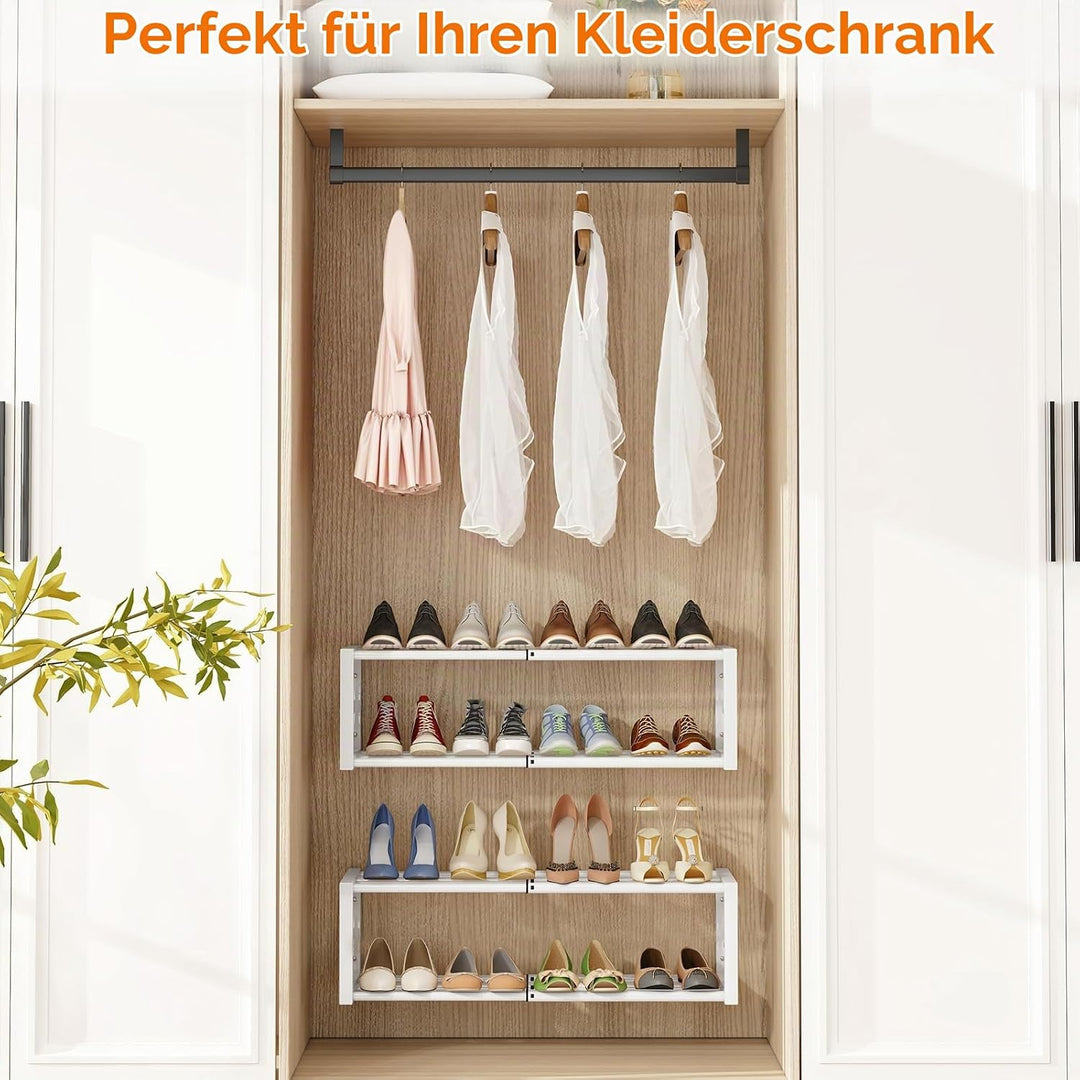 IBUYKE 2 Stück Schuhregal Wandmontage, 41-73cm Ausziehbares Hängendes Schuhständer für 12-16 Paar Sc