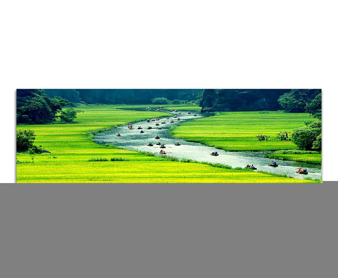 Paul Sinus Art Panoramabild auf Leinwand und Keilrahmen 150x50cm Vietnam Landschaft Reisfeld Fluss B