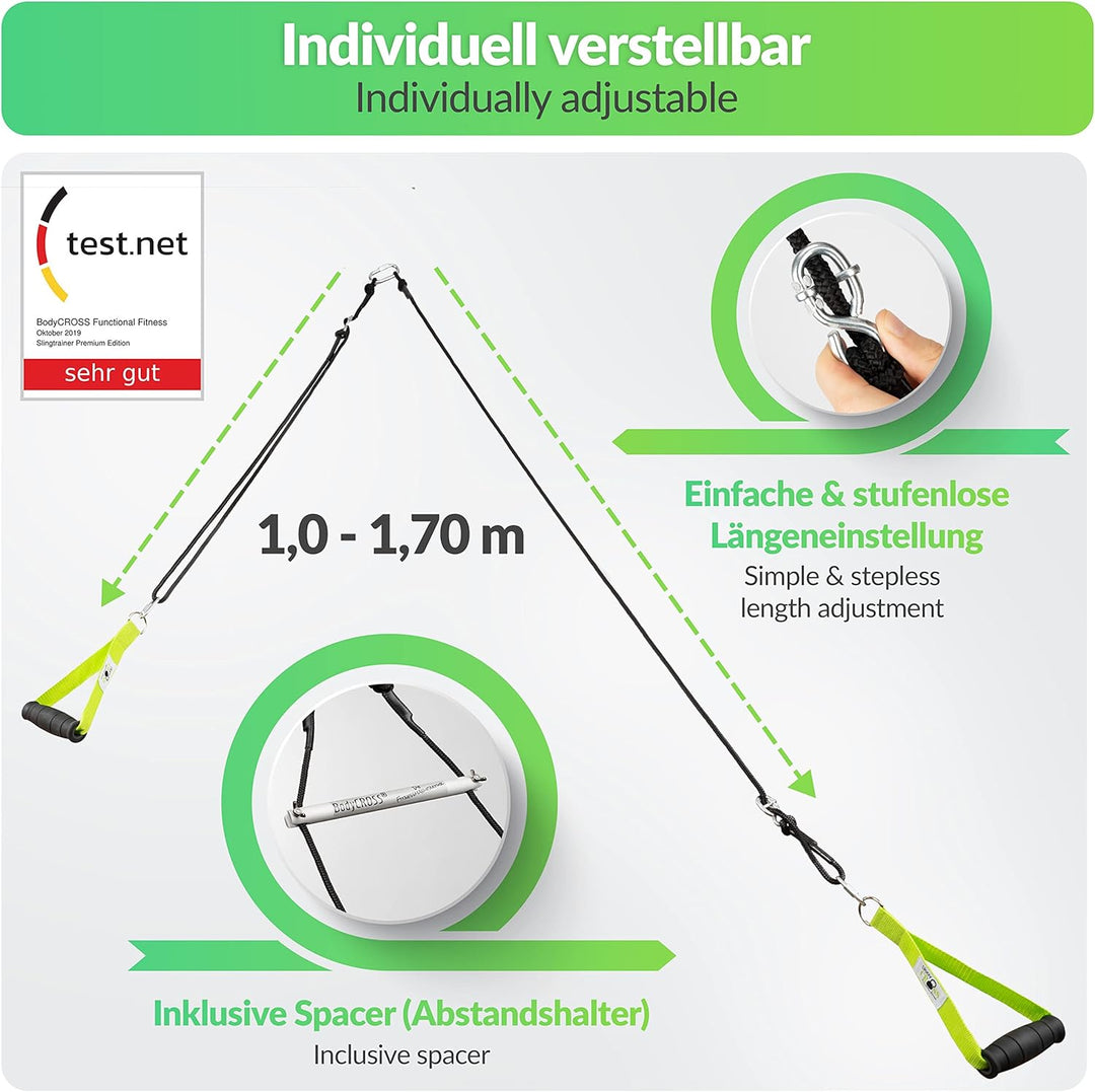 BodyCROSS Premium Schlingentrainer Expert Edition, Made in Germany, geprüft & zertifiziert, Slingtra