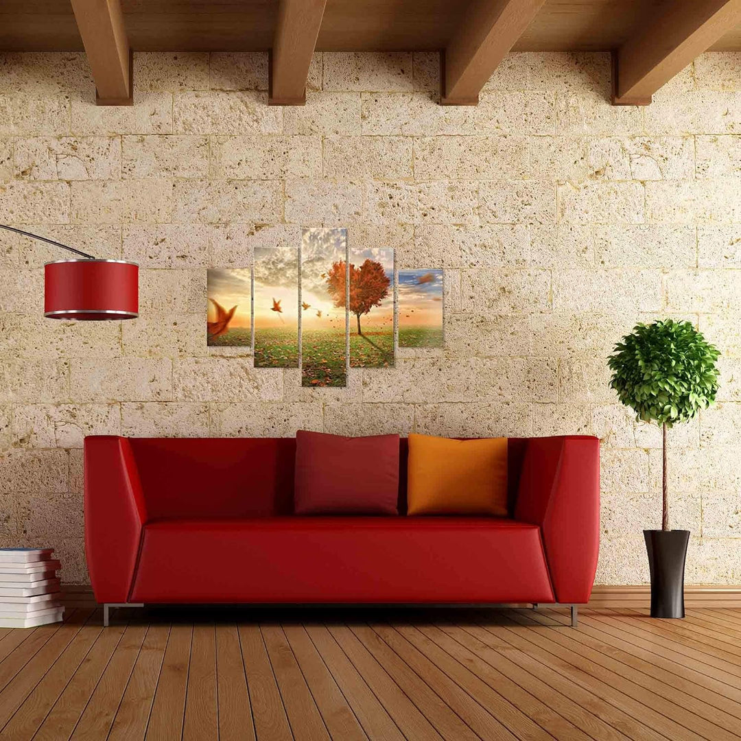 Lupia Modernes Bild 5 Stück aus Holz Vogue 66X115 cm Foglie Al Vento, Mehrfarbig, 66x115x0,8 cm