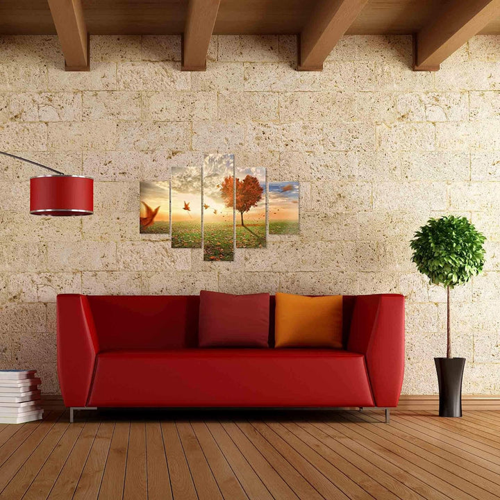 Lupia Modernes Bild 5 Stück aus Holz Vogue 66X115 cm Foglie Al Vento, Mehrfarbig, 66x115x0,8 cm