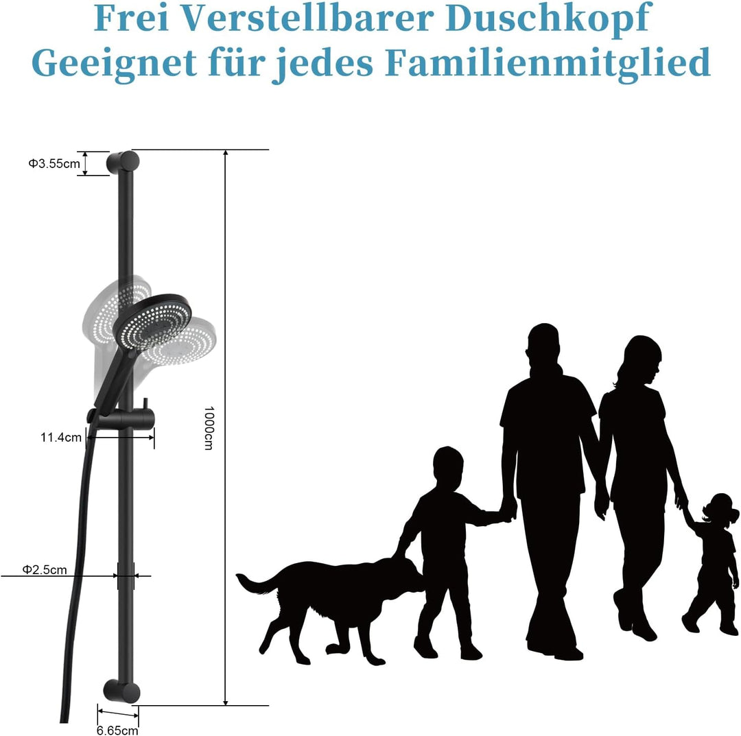 OFFO Duschset mit Duschstange 100cm, Handbrause mit 6 Strahl und 1,6m Duschschlauch, Duschkopfhalter