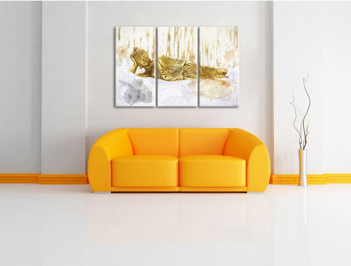 Pixxprint Goldener Buddha auf Handtuch Kunst als Leinwandbild | Grösse: 3 Teilig (120x80) | Wandbild