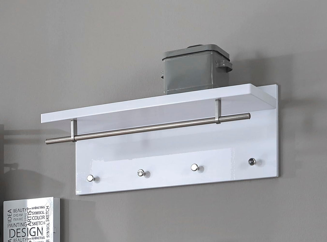 HAKU Möbel Wandgarderobe, MDF, weiss-edelstahloptik, B 75 x T 26 x H 30 cm 26 x 75 x 30 cm Weiss-ede