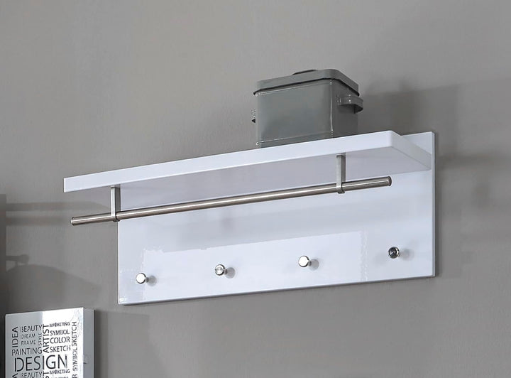 HAKU Möbel Wandgarderobe, MDF, weiss-edelstahloptik, B 75 x T 26 x H 30 cm 26 x 75 x 30 cm Weiss-ede
