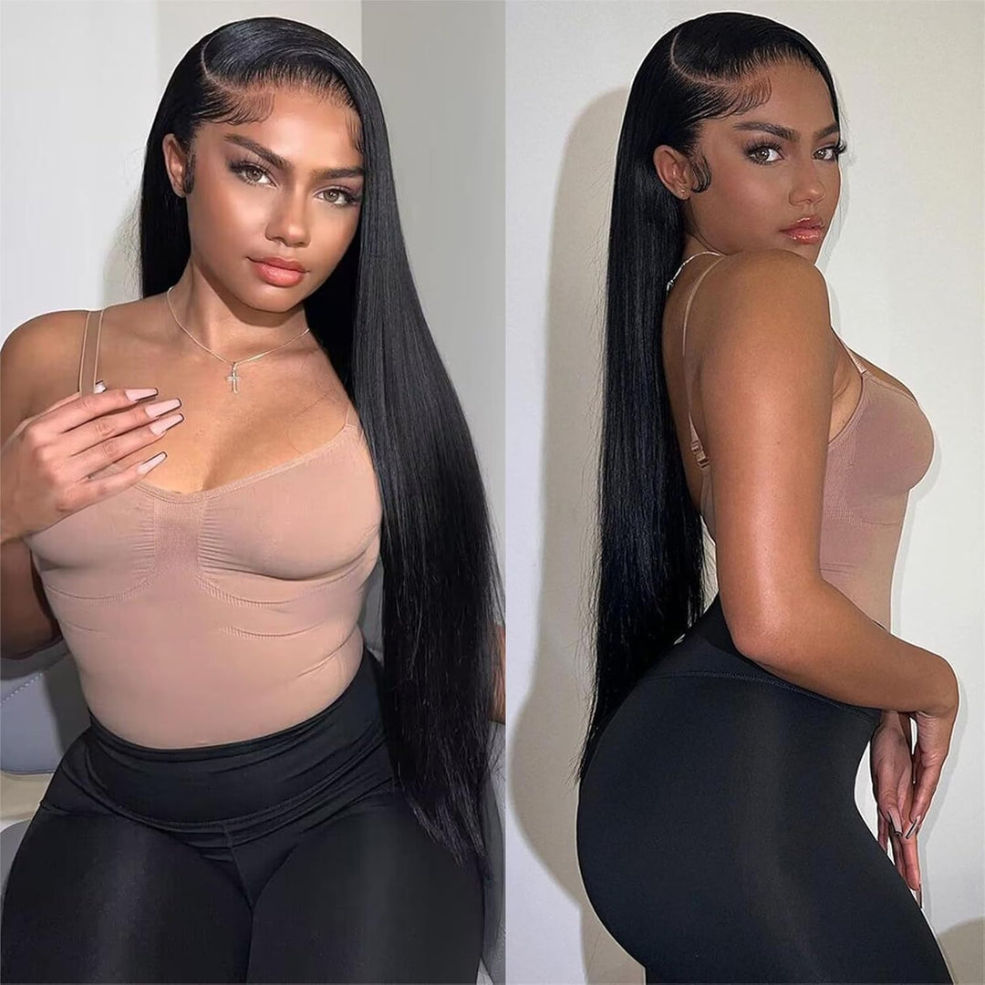 RICHAIR - Brazilian Straight Human Hair Bundles with Closure, 14 14 14 + 14 Inches, 100% Human Hair