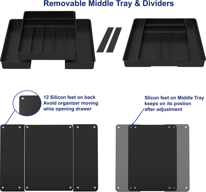 Simple Houseware Erweiterbarer Besteck-Organizer für Küchenschubladen, Schwarz, Schwarz