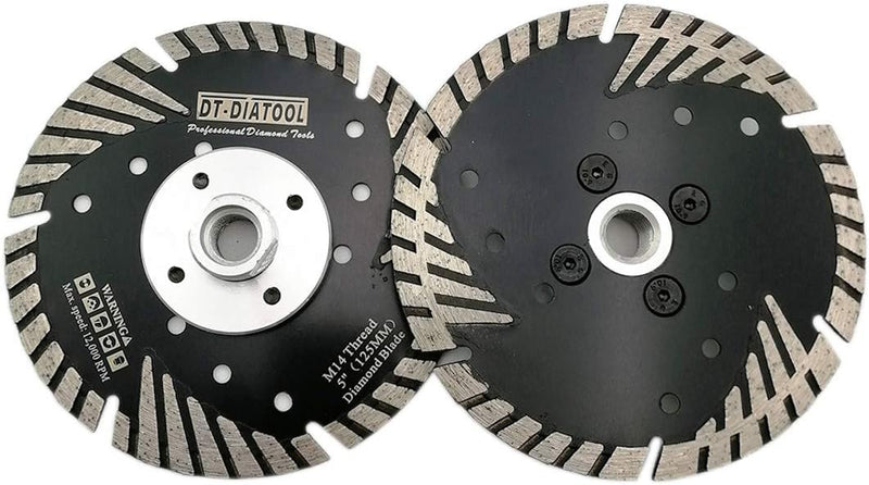 DT-DIATOOL Diamant Trennscheibe 2 Stücke 125 mm x M14 Turbo Sägeblatt mit Schutzzähne zum Schneiden