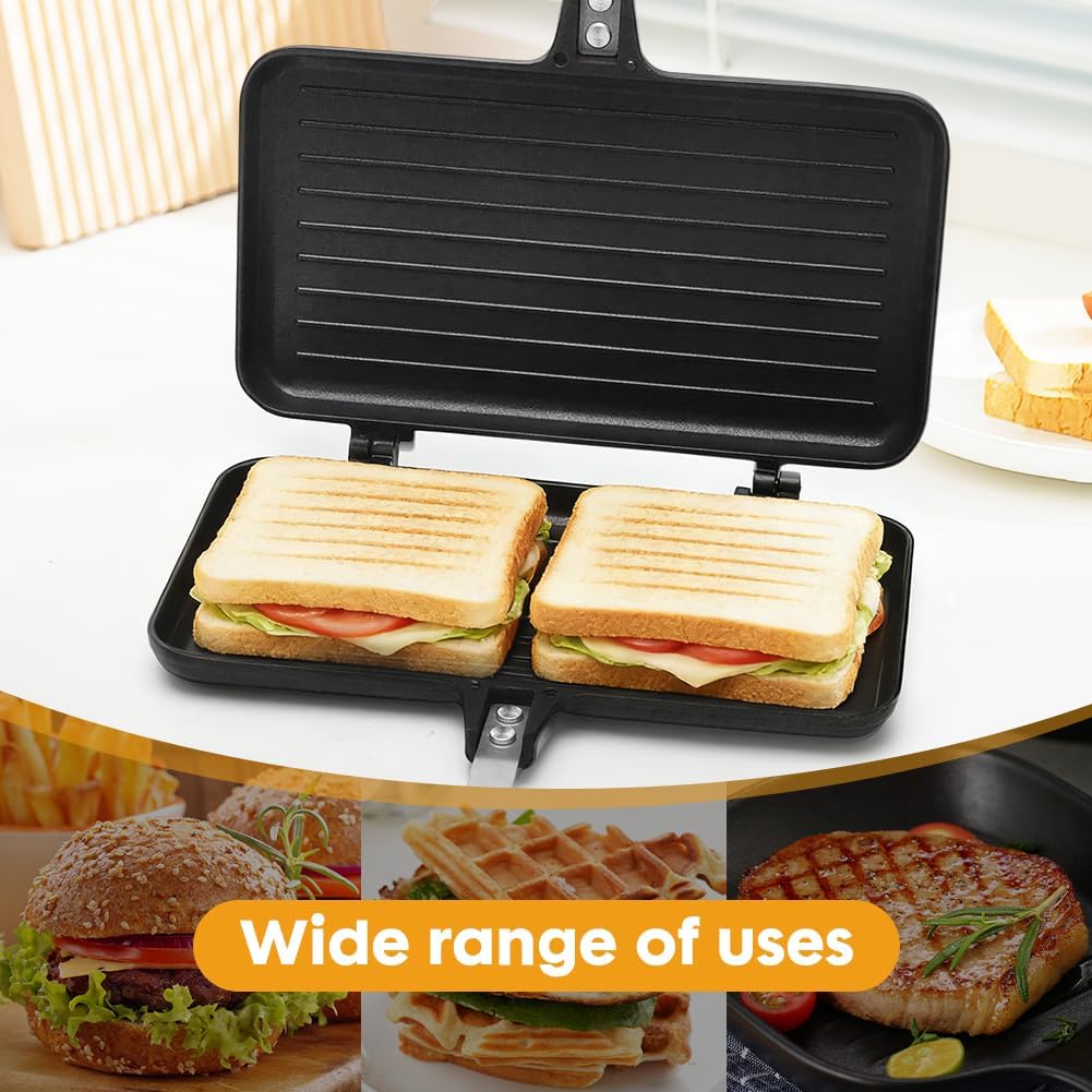 Bratpfanne Doppelseitig, Doppelpfanne Toastpfanne mit Hitzebeständigem Griff Antihaftbeschichtete To