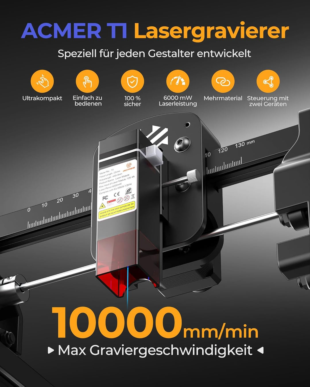 Acmer T1 Lasergravierer 3.5W, Tragbarer Mini Lasergravur Maschine, 0.01mm HochpräZiser Laser Cutter,