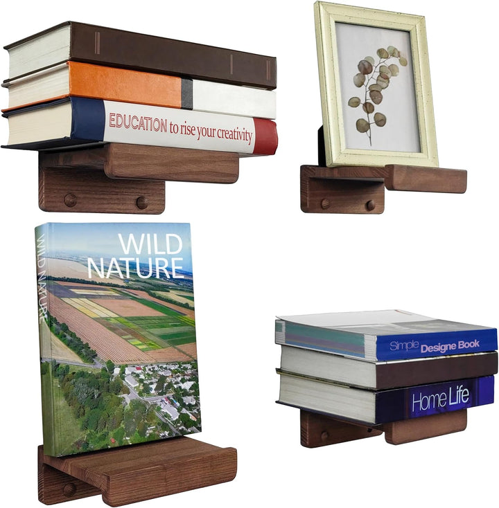 Wood Wedge 4er-Set Schwebende Wandregal, Rustikale Holzregale mit Lippe, Kinderbücherregale, Bild &amp;