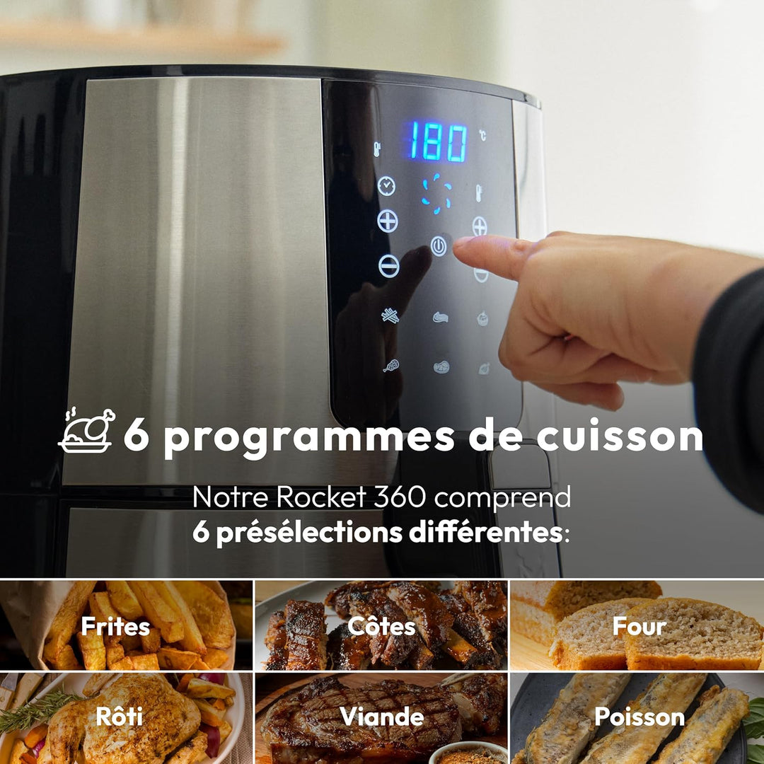 MasterPRO Rocket 360 | Hot Air Fryer | 3.6 L Capacity and 1500 W Power | LED Touch Screen and Non-St