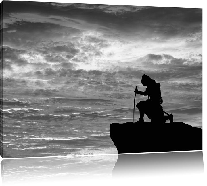 Pixxprint Samurai auf der Spitze des Berges als Leinwandbild/Grösse: 100x70 cm/Wandbild/Kunstdruck/f