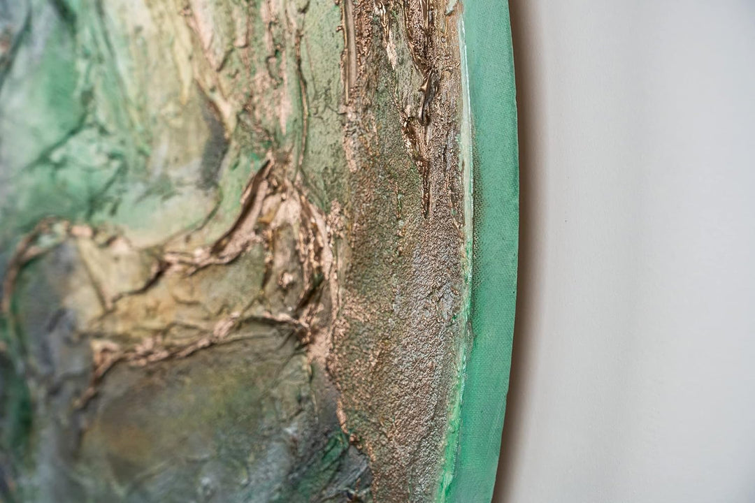 YS-Art Abstrakt Fluoreszierendes leuchtendes Acryl 3D Gemälde auf runder Leinwand Uranus handgemalt