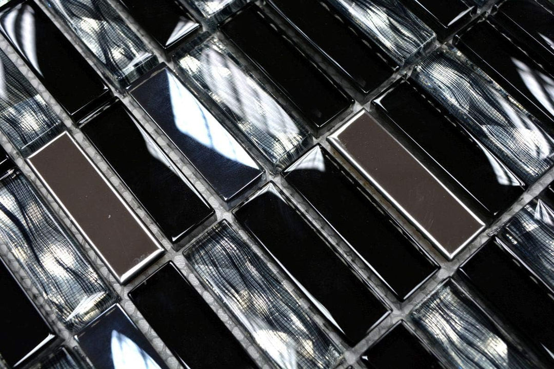 Mosaik Stäbchen Crystal/Edelstahl mix schwarz Glasmosaik Transluzent Transparent 3D, Mosaikstein For