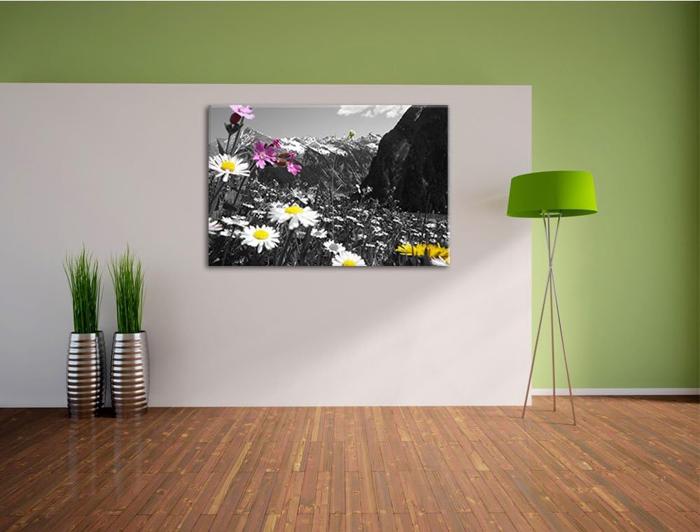 Pixxprint schöne Blumenwiese 100x70cm Leinwandbild Wandbild Kunstdruck, 100x70