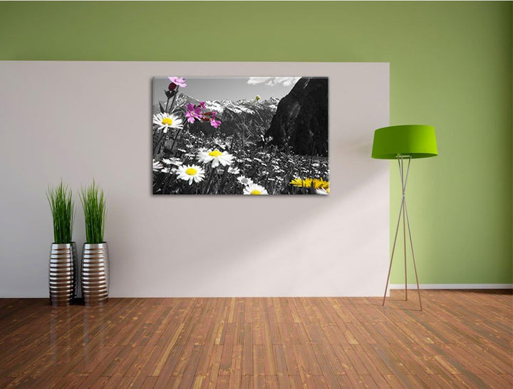 Pixxprint schöne Blumenwiese 100x70cm Leinwandbild Wandbild Kunstdruck, 100x70