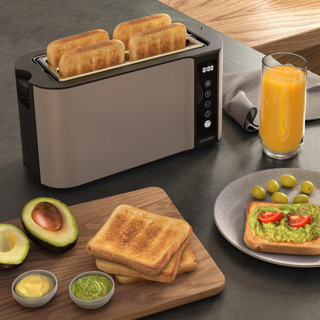 Arendo - Edelstahl Toaster Langschlitz 4 Scheiben- Touchscreen – Doppelwandgehäuse – 1500 W – Integr