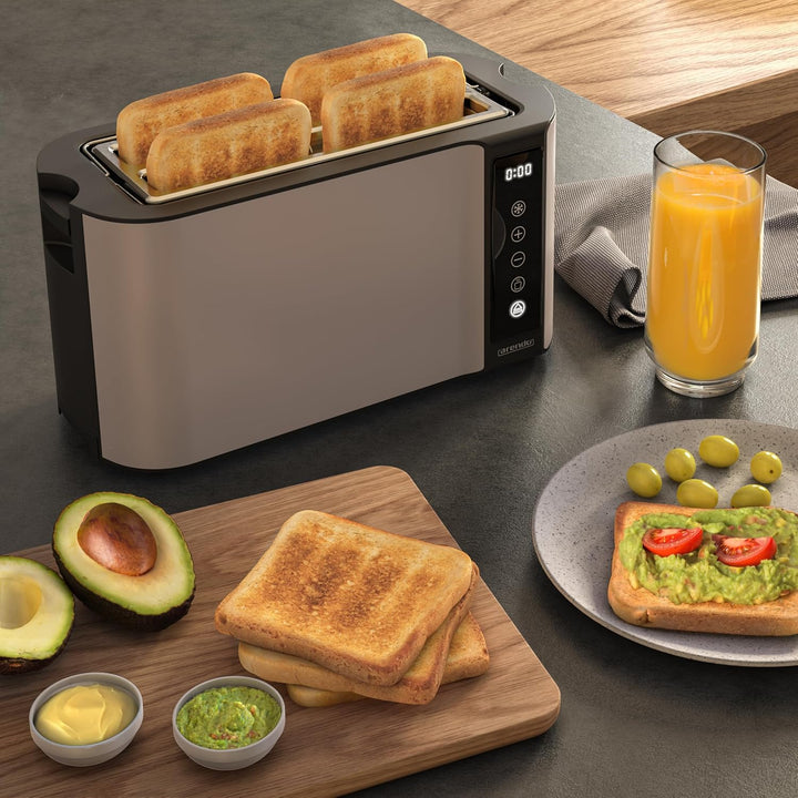 Arendo - Edelstahl Toaster Langschlitz 4 Scheiben- Touchscreen – Doppelwandgehäuse – 1500 W – Integr