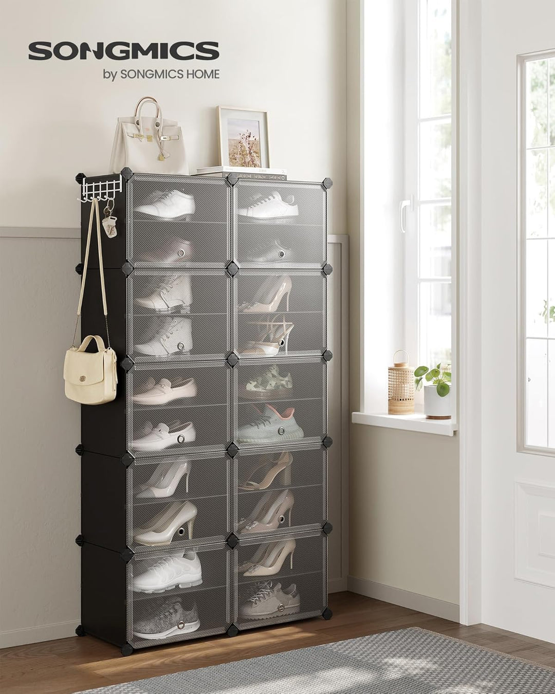 SONGMICS Schuhregal, Schuhschrank, für Garderobe und Eingangsbereich, anpassbar, 10 Fächer, für bis