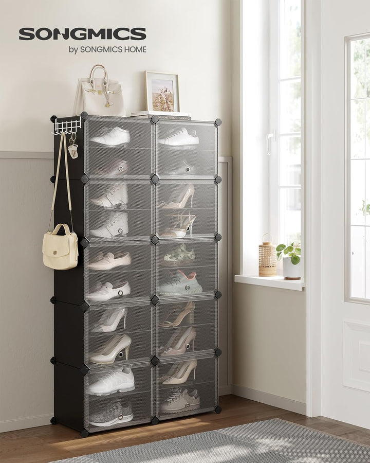 SONGMICS Schuhregal, Schuhschrank, für Garderobe und Eingangsbereich, anpassbar, 10 Fächer, für bis