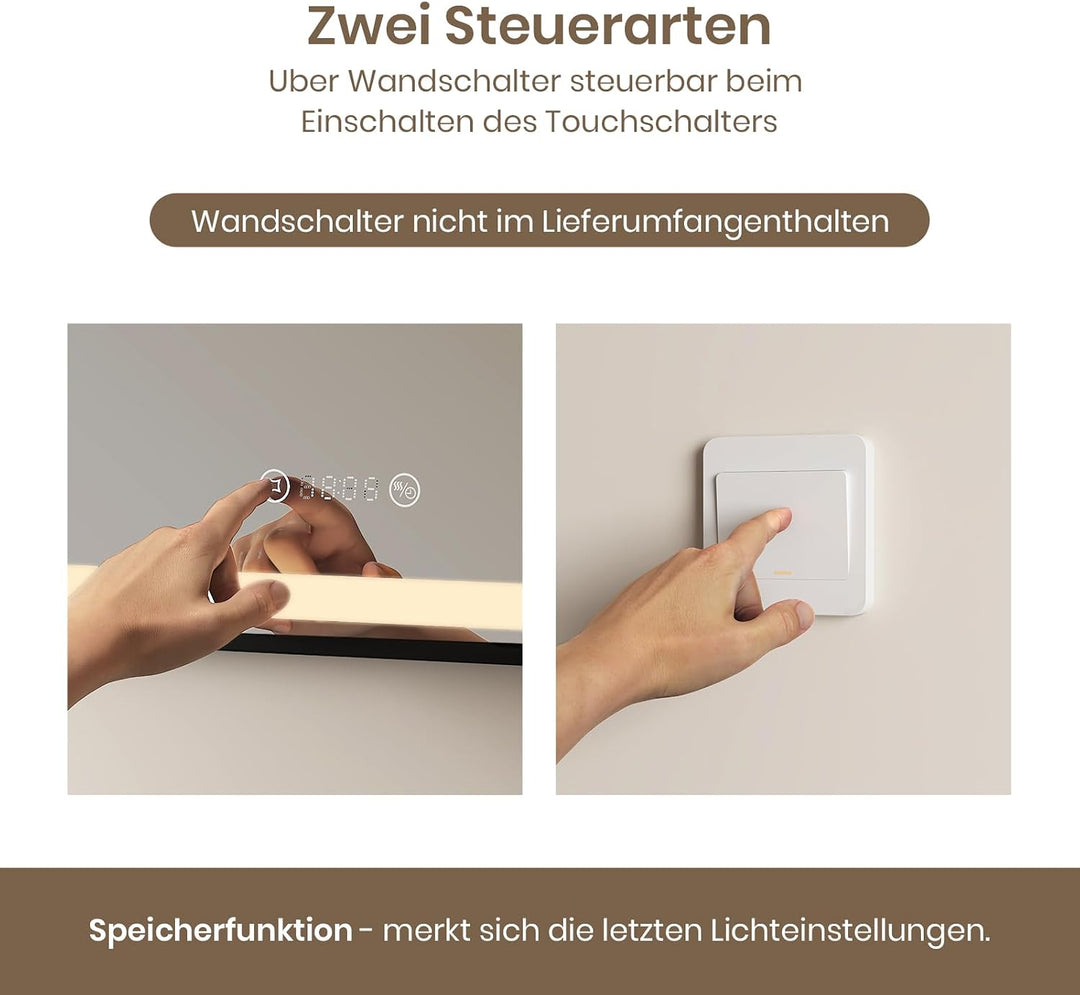 EMKE Badspiegel mit Beleuchtung 80x60cm, Badezimmerspiegel mit Antibeschlag, Neutralweiss Licht dimm