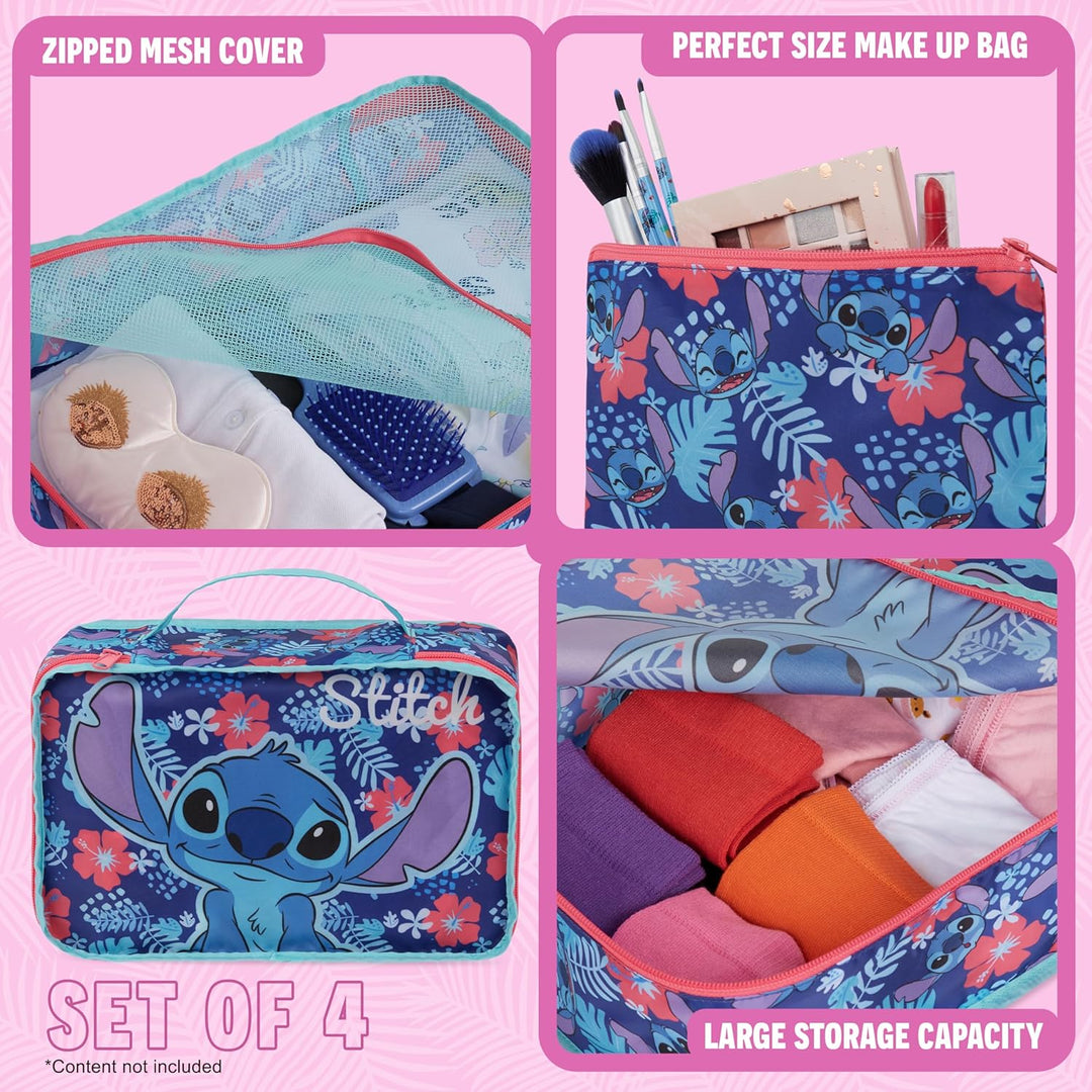 Disney Travel Organizer Taschen 4er-Set mit 3 Packing Cubes & 1 Kosmetiktasche Blau - Reise Zubehör