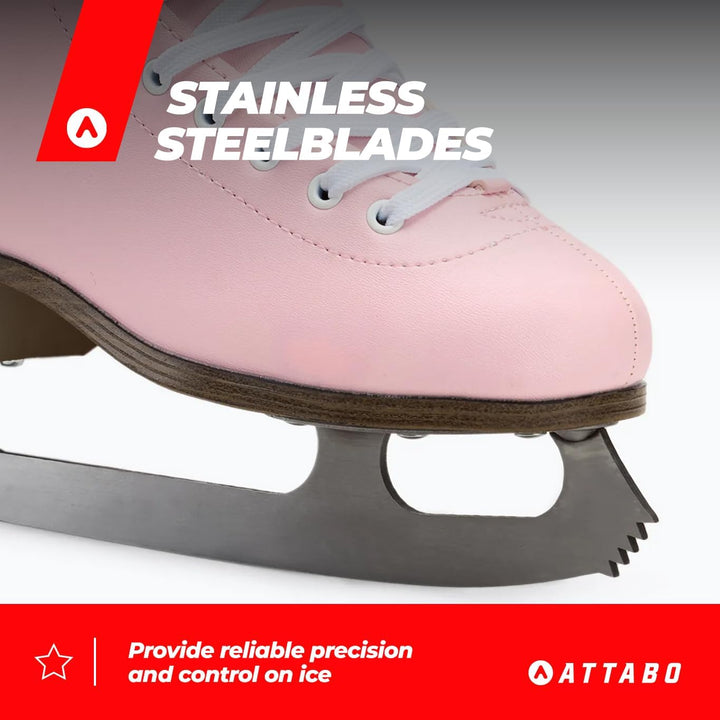ATTABO ISLA Kinder Eiskunstlauf Schlittschuhe | PVC-Obermaterial | Edelstahlkufen | Verstärkte Knöch